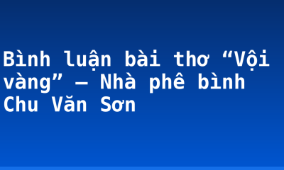 Bình luận bài thơ “Vội vàng” – Nhà phê bình Chu Văn Sơn