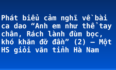 Phát biểu cảm nghĩ về bài ca dao “Anh em như thể tay chân, Rách lành đùm bọc, khó khăn đỡ đần” (2) – Một HS giỏi văn tỉnh Hà Nam