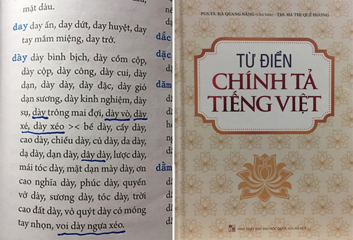 Những lỗi sai được độc giả chỉ ra trong cuốn Từ điển chính tả tiếng Việt. Ảnh: Nhà xuất bản.