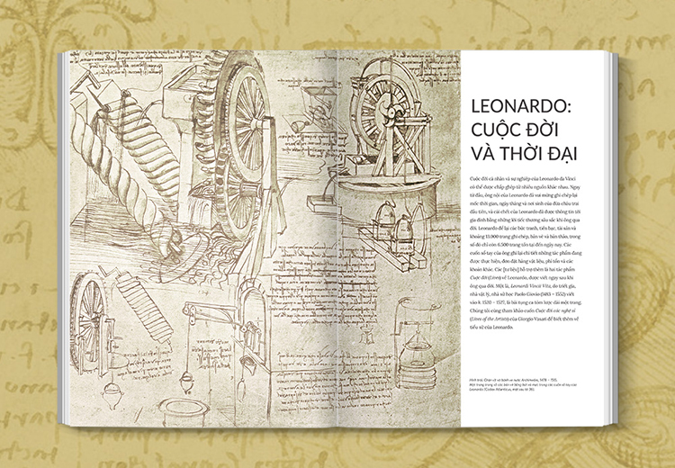 Ngoài hội họa, sách còn giới thiệu các phát kiến khoa học của Leonardo Davinci